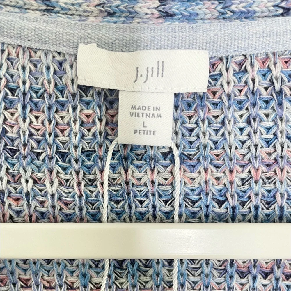 J. Jill Easy Dropped Shoulder V-Neck Cotton‎ Sweater Petite Blue and Pink NWT - Picture 12 of 16